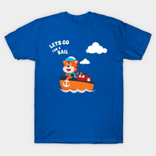 Cute tiger the animal sailor on the boat with cartoon style. T-Shirt